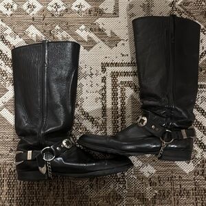 Vintage Justin Black Leather Riding Boots with Silver Accents size 9 leather